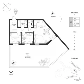 2-к кв. Калининградская область, Калининград просп. Калинина, 117 ...