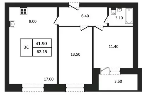 3-к кв. Новосибирская область, Новосибирск  (62.15 м)