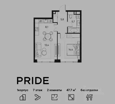 2-к кв. Москва Полковая ул., 1к1 (47.7 м)