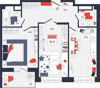 3-к кв. Тульская область, Тула ул. Академика Насоновой, 9 (66.4 м)