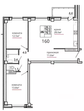2-к кв. Псковская область, Псков ул. Алексея Алехина, 14 (76.3 м)