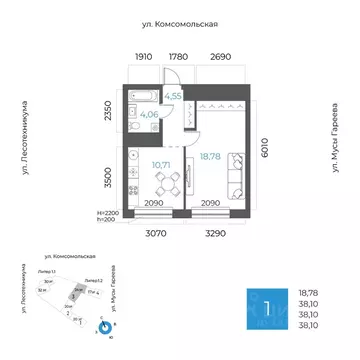 1-к кв. Башкортостан, Уфа Глумилино-1 мкр, 8-е Небо жилой комплекс ...