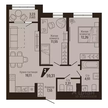2-к кв. Свердловская область, Екатеринбург Центральный жилрайон, Дом 7 ...