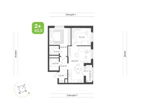 2-к кв. Свердловская область, Екатеринбург Академический мкр, 20-й ...