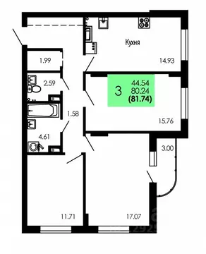3-к кв. Воронежская область, Воронеж Оникс жилой комплекс (81.74 м)