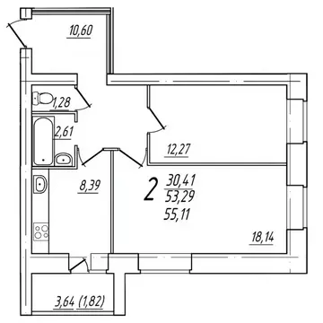 2-к кв. Вологодская область, Череповец Комсомольская ул., 15 (55.11 м)