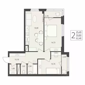 2-к кв. Волгоградская область, Волгоград ул. Степана Разина, 27 (62.48 ...