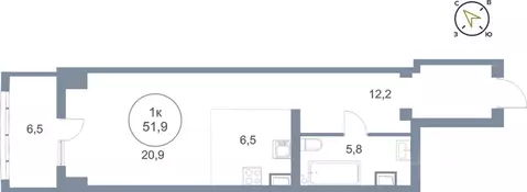 1-к кв. Ханты-Мансийский АО, Сургут тракт Югорский, 43 (51.9 м)