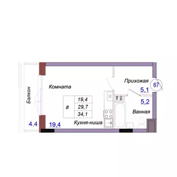 Студия Калининградская область, Светлогорск Балтийская ул. (34.1 м)
