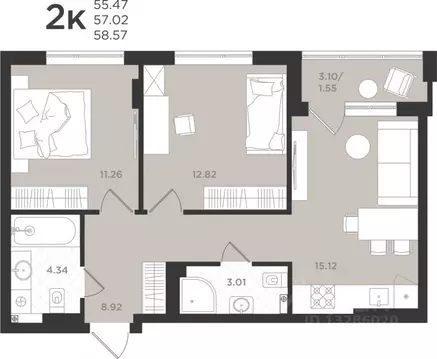 2-к кв. Калининградская область, Светлогорск  (57.25 м)