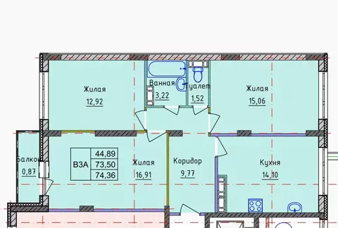 3-к кв. Ярославская область, Ярославль ул. Брагинская, 18к4 (75.0 м)