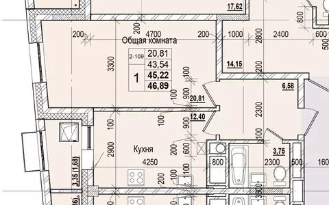 1-к кв. Саха (Якутия), Якутск ул. Чкалова (45.22 м)