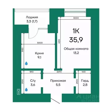 1-к кв. Алтайский край, Барнаул Просторная ул., 390к2 (35.9 м)