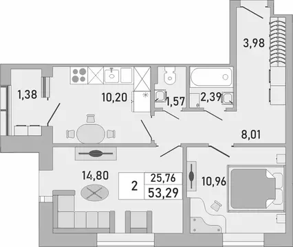2-к кв. Башкортостан, Уфа Бакалинская ул., 9/1 (53.29 м)
