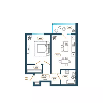 1-комнатная квартира: Батайск, Родная улица, 1 (51.6 м)