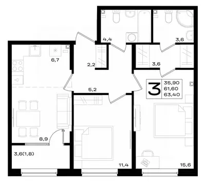 2-к кв. Ростовская область, Аксай просп. Аксайский (63.4 м)