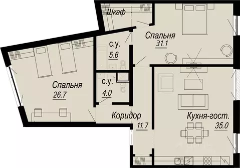 2-к кв. Санкт-Петербург наб. Реки Карповки, 27 (116.18 м)