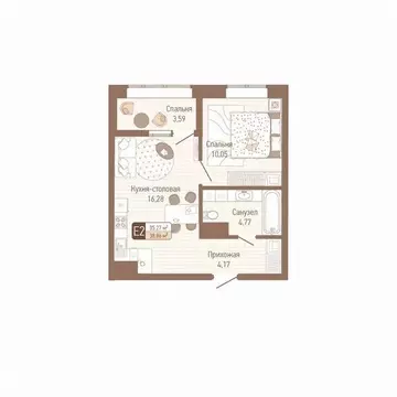 1-к кв. Тульская область, Тула Кулик жилой комплекс (37.07 м)