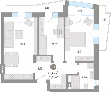 2-к кв. Тюменская область, Тюменский муниципальный округ, с. Кулаково ...