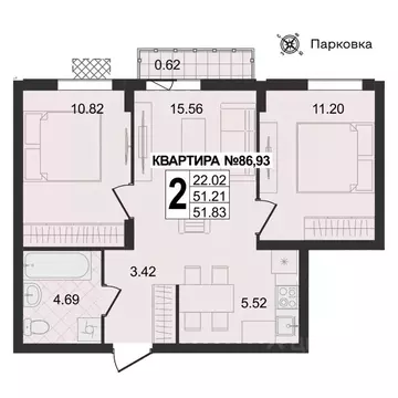 2-к кв. Владимирская область, Муром Новая Слобода мкр,  (51.83 м)