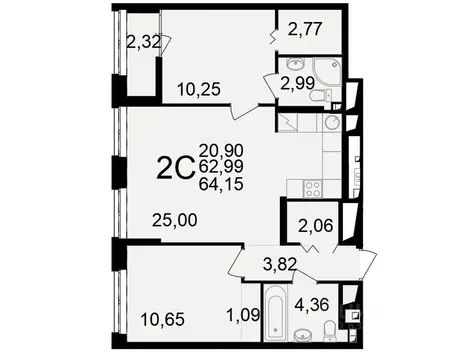 2-к кв. Рязанская область, Рязань ул. Чкалова (62.99 м)