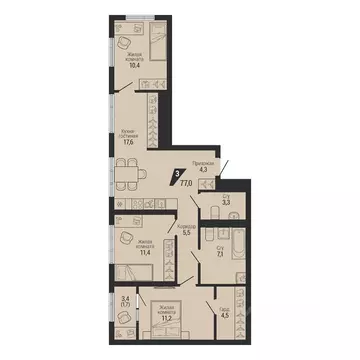 3-к кв. Свердловская область, Екатеринбург Вторчермет жилрайон,  (77.0 ...