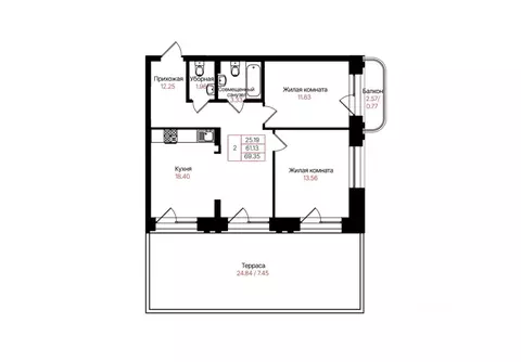 2-к кв. Татарстан, Казань Лето жилой комплекс (69.35 м)