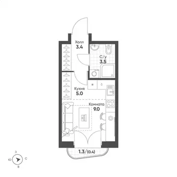 Студия Свердловская область, Екатеринбург Солнечный жилрайон,  (21.3 ...