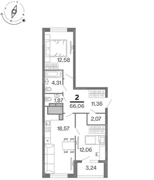 2-к кв. Рязанская область, Рязань Бирюзова Парк жилой комплекс (66.06 ...