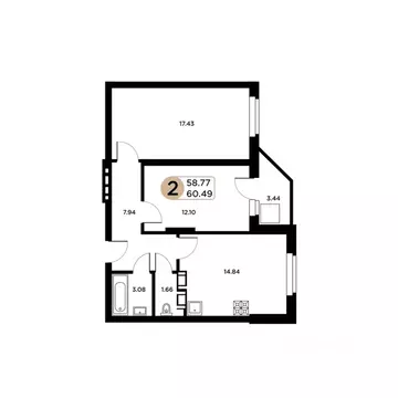 2-к кв. Самарская область, Самара Московское шоссе, 18-й км, 55 (58.77 ...