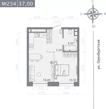 1-к кв. Татарстан, Казань ул. Шишкина (37.0 м)