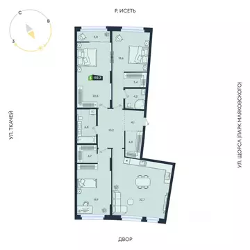 3-к кв. Свердловская область, Екатеринбург ул. Машинная, 1в/3 (132.2 ...