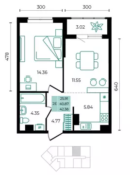 2-к кв. Адыгея, Майкопский район, пос. Тульский ул. Заречная (42.38 м)