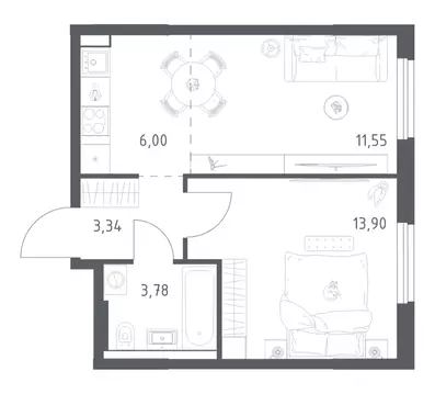 1-к кв. Башкортостан, Уфа ул. Минигали Губайдуллина, 8к9 (38.57 м)