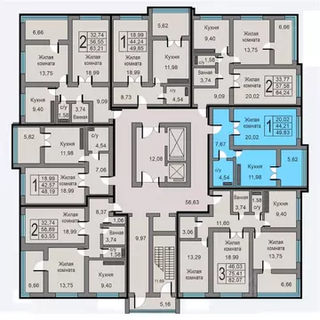 1-к кв. Калужская область, Калуга ул. Минская, 26 (49.83 м)