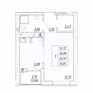 1-к кв. Калининградская область, Зеленоградск  (31.05 м)