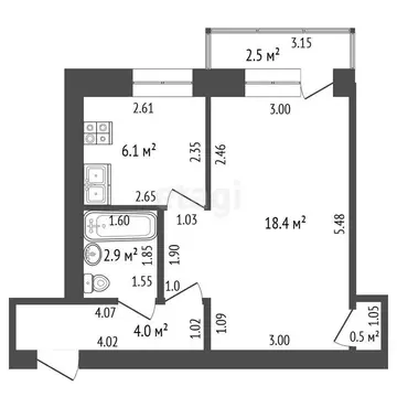 1-комнатная квартира: Стерлитамак, улица Нахимова, 2 (31.9 м)