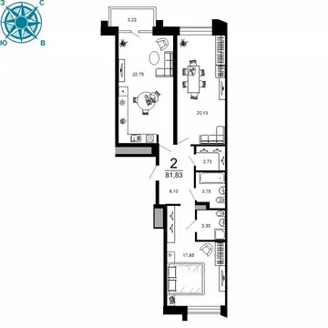2-к кв. Рязанская область, Рязань ул. 1-я Железнодорожная (81.83 м)