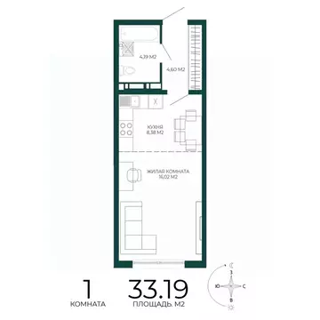 1-к кв. Пензенская область, Пенза Чаадаев жилой комплекс (33.19 м)