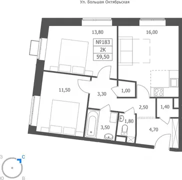 2-к кв. Ярославская область, Ярославль ул. Большая Октябрьская, 85 ...