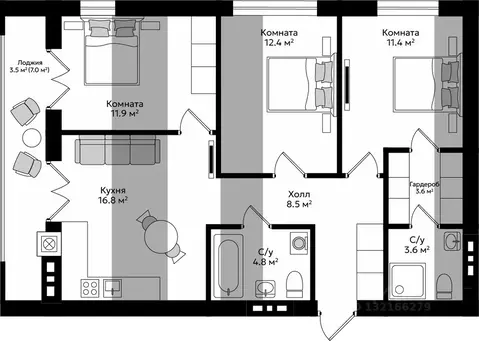 3-к кв. Калининградская область, Гурьевск Пражский жилой комплекс ...