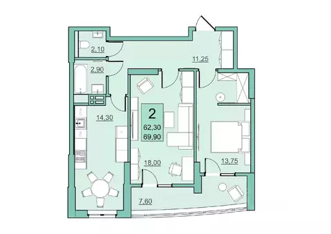 2-к кв. Саратовская область, Балаково Комсомольская ул., 65 (62.3 м)
