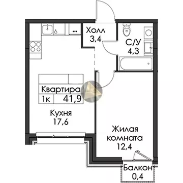1-комнатная квартира: Санкт-Петербург, Галерный проезд, 1к2 (41.9 м)