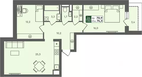 2-к кв. Курганская область, Курган Заозерный жилрайон,  (74.3 м)