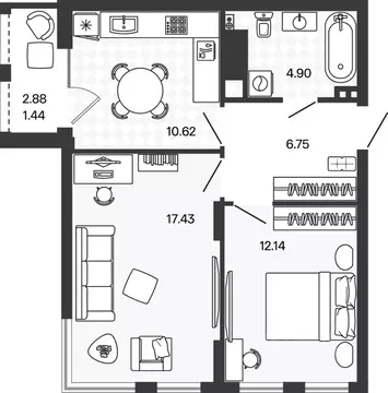 2-к кв. Калининградская область, Гурьевский муниципальный округ, пос. ...