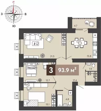 3-комнатная квартира: Пенза, улица Щербакова, 69 (93.9 м)