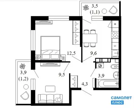 2-комнатная квартира: Сочи, площадь Флага (42.1 м)