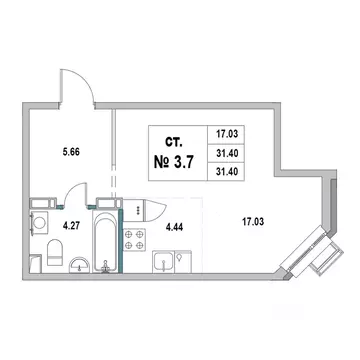 Студия Ленинградская область, Выборг ул. 2-я Южная, 4 (31.4 м)
