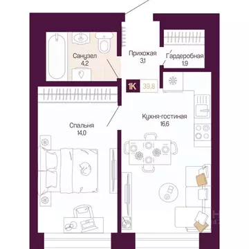 1-к кв. Нижегородская область, Нижний Новгород ул. Тургенева (39.8 м)