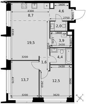 3-комнатная квартира: Москва, жилой комплекс Амбер Сити (70.9 м)